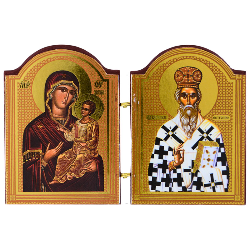 Diptih Presveta Bogorodica - Sveti Vasilije Ostroški (7x10,5) cm