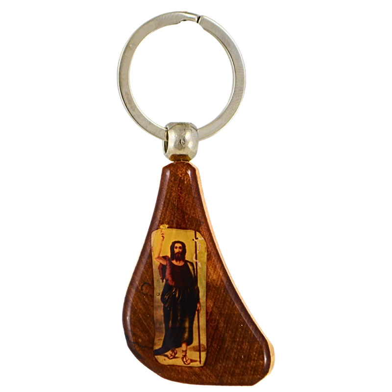Drveni privezak za ključeve - Bogorodica i Jovan Krstitelj (8x4,5) cm