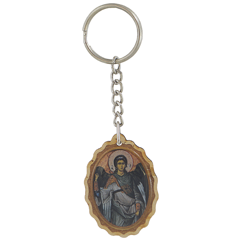 Privezak za ključeve, drveni, sa ikonom i molitvom, Arhanđel Mihailo