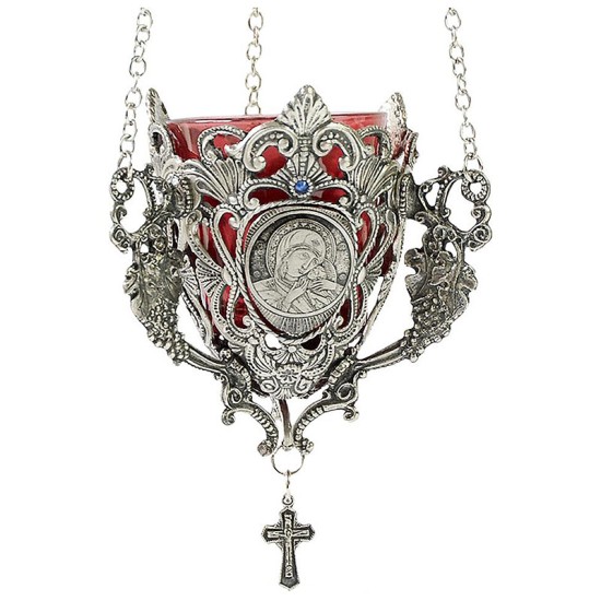 Kandilo metalno sa likom Bogorodice i krstom (nikl)