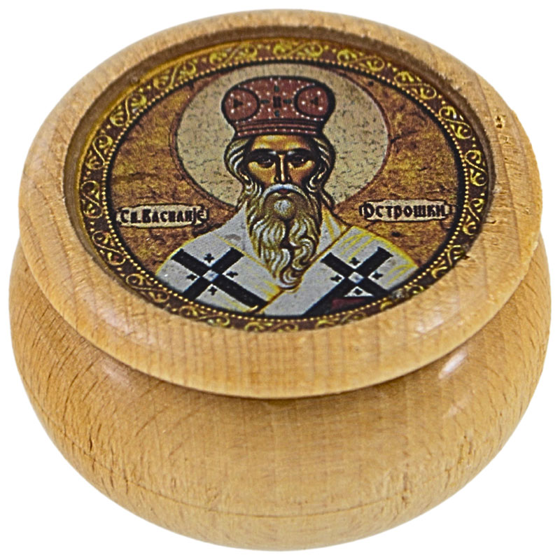 Drvena kutija za tamjan Sveti Vasilije Ostroški (3,2x5,5) cm